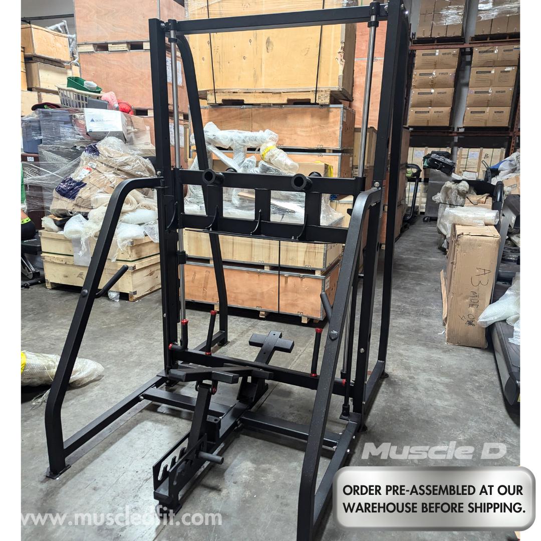 Excel Vertical Leg Press - Muscle D Fitness - Plate Load Leg Press - Adjustabe Back Pad - Weight Storage Pegs - Safety stops