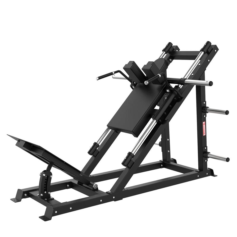 Excel Open Linear Bearing Hack Squat - Muscle D Fitness - Plate Load Squat Machine - Plate Storage Pegs - Adjustable Foot Plate