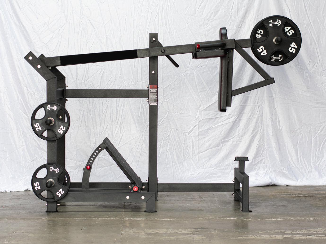 Excel Pendulum Squat - Muscle D Fitness - Plate Load Squat Machine - weight Storage Pegs - Adjustable Foot Plate