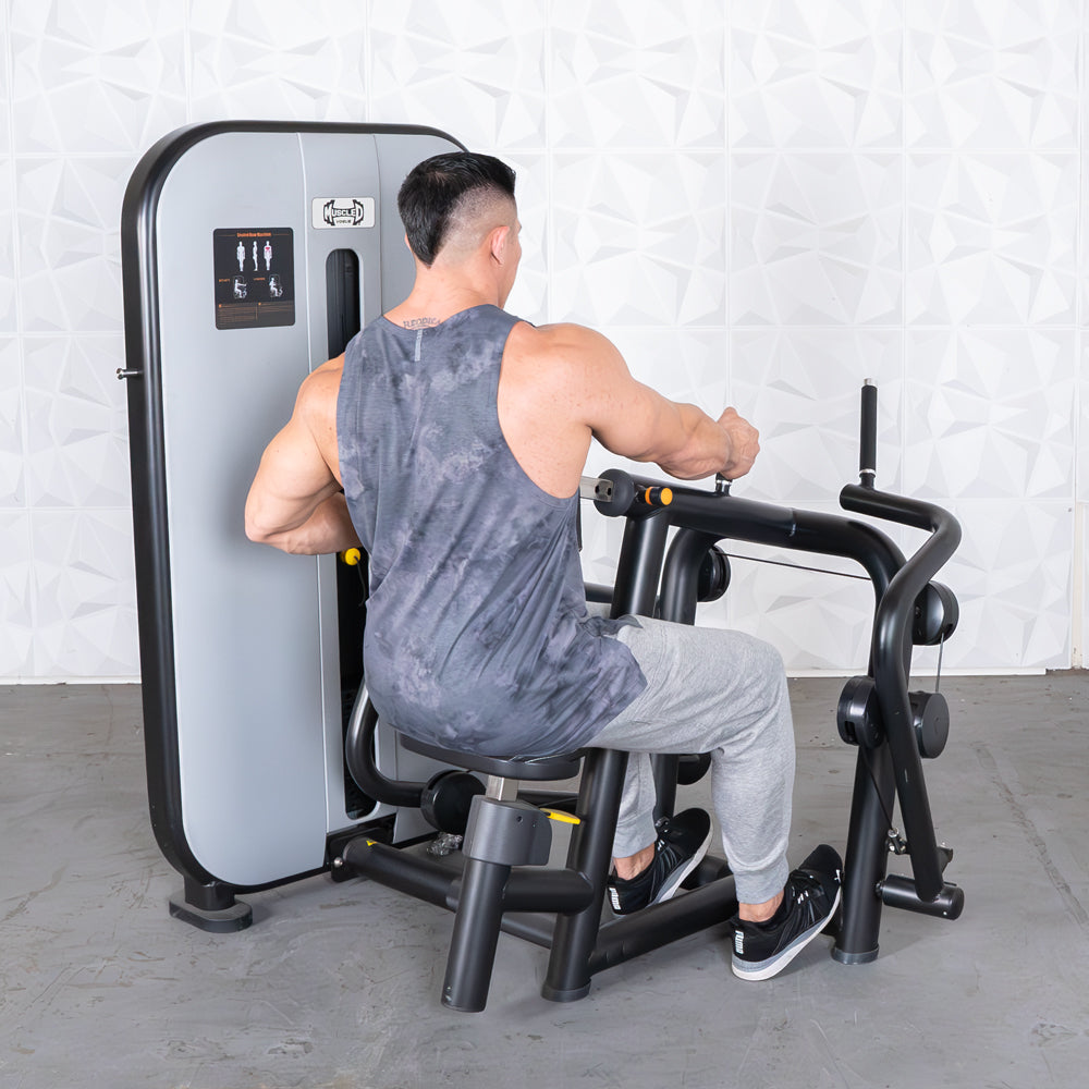 Vogue Seated Row - Muscle D Fitness - Adjustable Seat - Pin Selectorized - Lat Workout