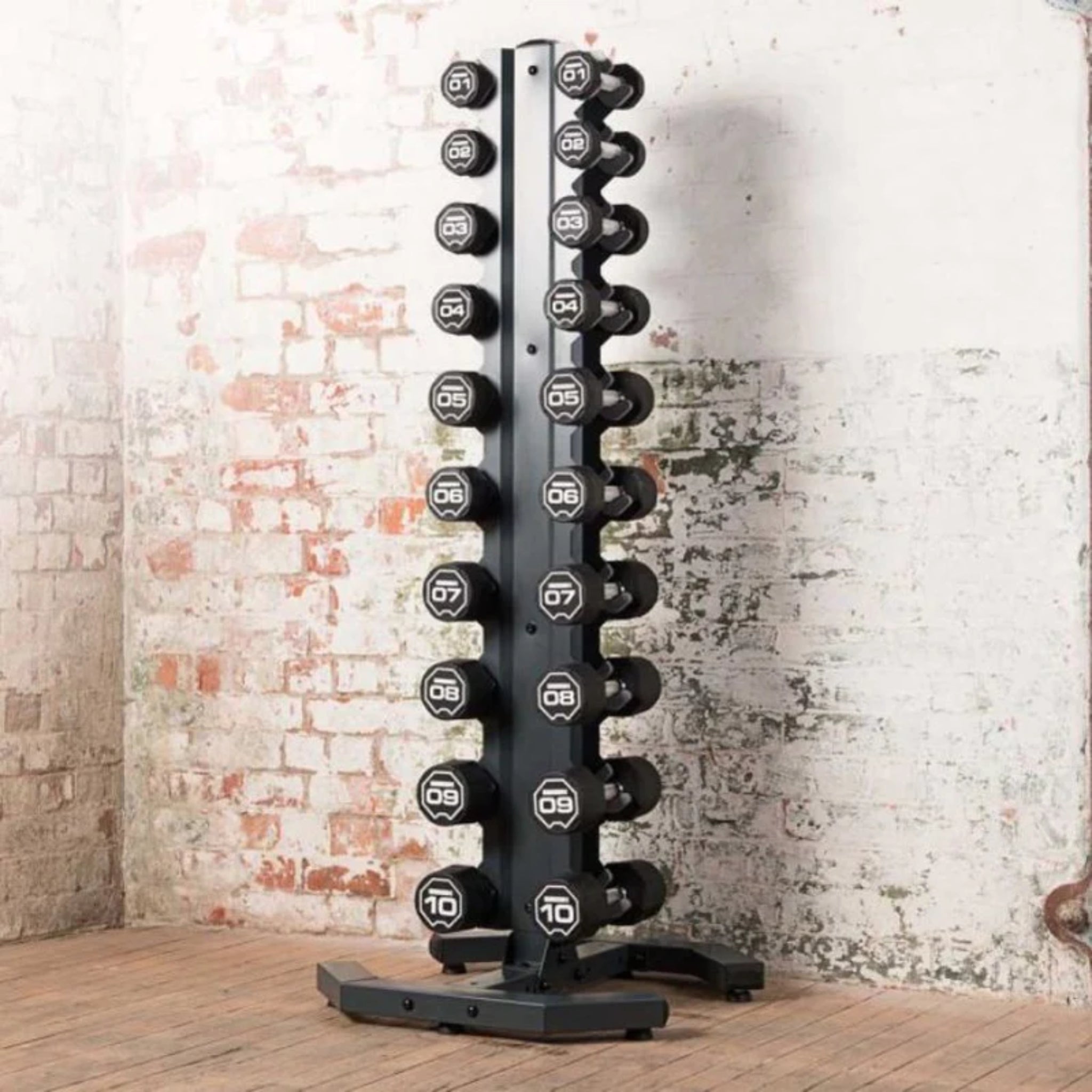 Escape Fitness 2.5–25 lb Urethane Dumbbell Set with RACKVDB Vertical Rack
