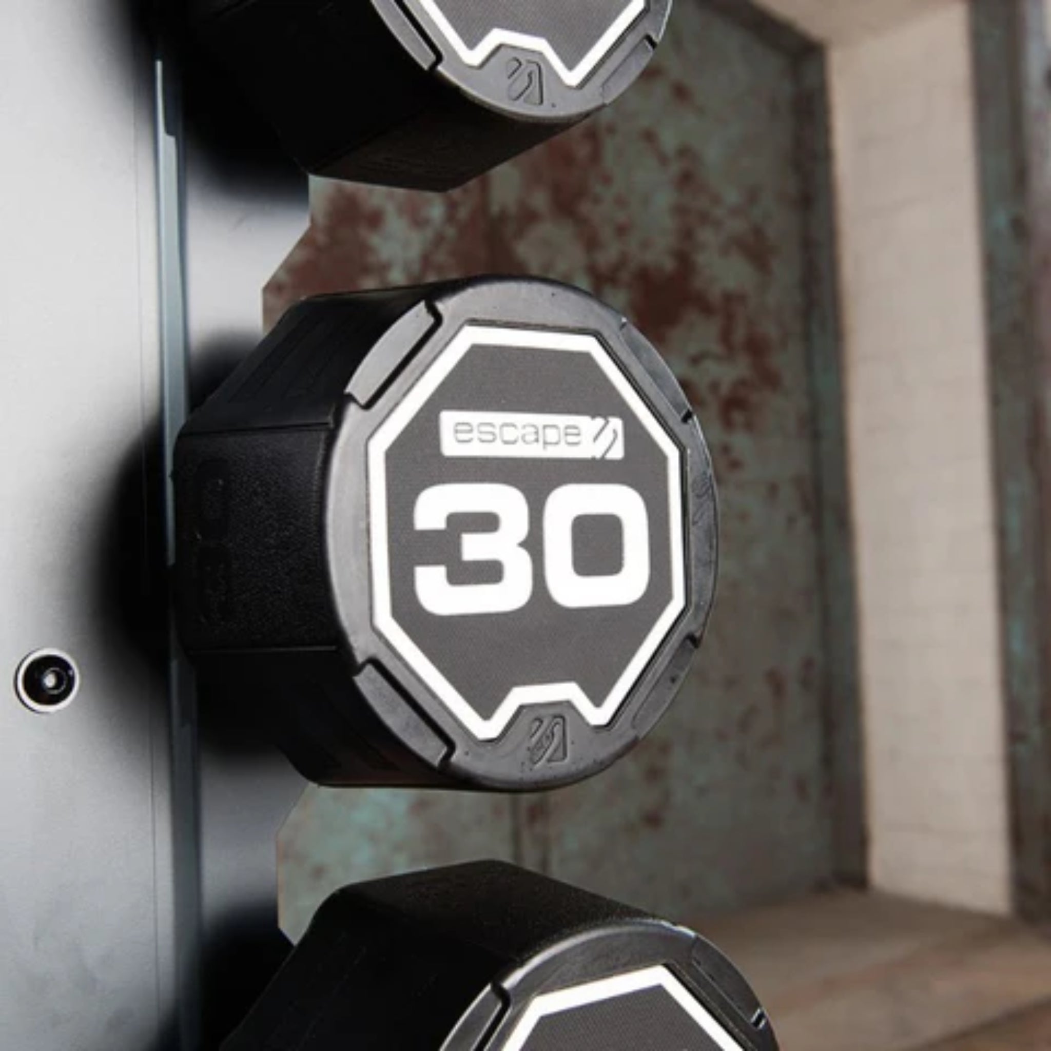 Escape Fitness Nucleus Urethane Fixed Barbell Set – 70–110lb with RACKBB5 (5-Barbell Rack)