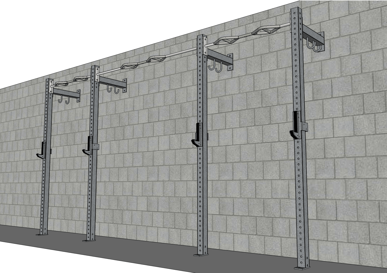 TGrip Commercial 14' Low Profile Wall Mount Rig Complete Weight Set - 3x3 Steel - Functional Multi-Grip Pull-Up - Sandwich Style J-Hooks
