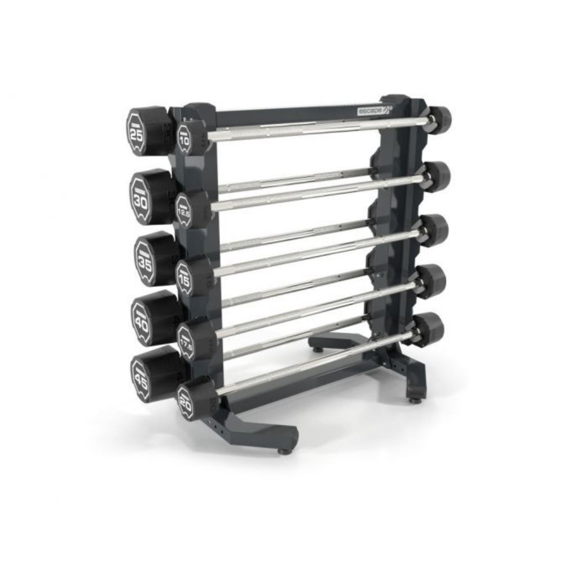 Escape Fitness Nucleus Urethane Fixed Barbell Set – 20–110lb with RACKBB10 Storage Rack