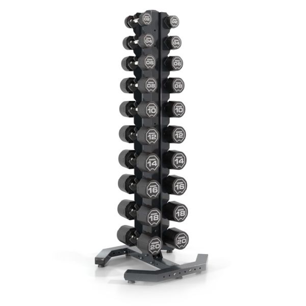 Escape Fitness 2.5–25 lb Urethane Dumbbell Set with RACKVDB Vertical Rack