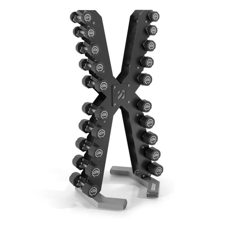 Escape Fitness 2.5–25 lb Urethane Dumbbell Set with XRACK 2.0 Vertical Rack